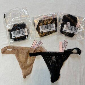 NWT Victoria's Secret Floral Lace V-String Panties Small 5 Piece